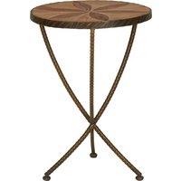 Orsina Elm Small Side Table, Brass Finished Table by Couch, Wooden End Side Table For Outdoor Patio, Settee Side Table in Brown