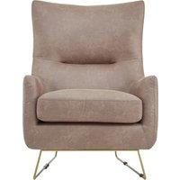 Orsina Brown Faux Leather Armchair, Accent Chair With Golden Iron Legs, Faux Chair, Curved Backrest Chair For Reading