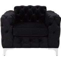 Orsina Quilted Chesterfield Chair, Black Velvet Upholster Ocassional Chair, Silver Finish Lounge Chair, Patio Armchair