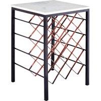 Orsina Modern White Marble & Iron Wine Rack Table, Geometric Iron Framed Wine Storage Cabinet, Decorative Wine Table