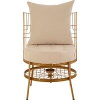 Orsina Luxurious Gold Finish Chair With Cushion, Fabric Upholstered Arm Chair For Bedroom, Stylish Armchair