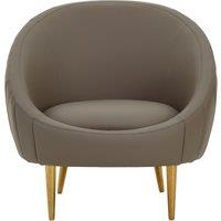 Orsina Muted Brown Faux Leather Armchair, Sturdy Curved Silhouette Ocassional Chair, Gold Finished Lounge Chair