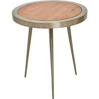 Orsina Acacia Wood Round Side Table-Metallic Small Table-Gold Aluminium Framed Bedside Table-Natural Round Table in Natural
