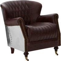 Orsina Elegant Coffee Leather Armchair, Modern Accent Chair With Scrolled Arms, Tufted Backrest Chair, Lounge Chair in Brown