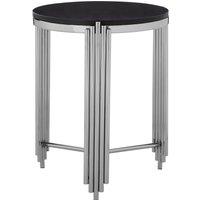 Orsina Luxe Black Granite Round Side Table, Metallic Bedside Table, Lounge Table By Couch, Versatile Decorative Table in Silver