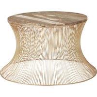 Orsina Contemporary Coffee Table with Gold Iron Frame, Hourglass Shape Coffee Table with Natural Wooden Top