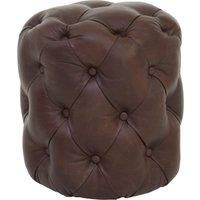 Orsina Coffee Leather Stool, Brown Leather Upholstered Kitchen Seat, Deep Button Tufted Bar Stool, Decorative Seat