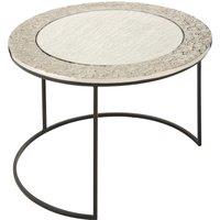 Orsina Set of 2 Nesting Coffee Tables, Glass Accent Tables With Black Steel Legs, Antique Brass & Nickel Round Table in Silver