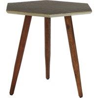 Orsina Textured Hexagonal Wooden Side Table, Sheesham Wood Settee Side Table, Bedside Table With Rubber Tipped Legs in Brown