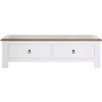 Orsina 2 Drawer Coffee Table With White Beech Wood Cabinet, Rectangular Table, Storage Table With Metal Handles