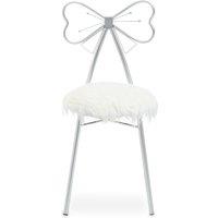 Orsina Silver Bow Faux Chair, Backrest Indoor Chair, Easy to Clean Decor Fur Chair