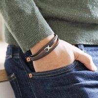Lisa Angel Men's Brown Leather Stainless Steel Infinity Charm Bracelet | Size: Large