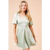 Dorothy Perkins Women's DP Luxe Square Neck Puff Sleeve Mini Dress in Sage | Size: 12