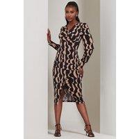 Jolie Moi Women's Jersey Wrap Slit Pencil Dress in Brown | Size: 12