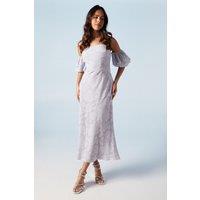 Oasis Women's Rose Jacquard Puff Sleeve Asym Detail Bridesmaid Midi Dress in Lilac | Size: 12