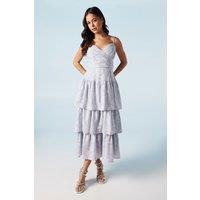 Rose Jacquard Cami Strappy Tiered Bridesmaids Midi Dress