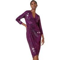 Roman Women's Sequin Gathered Wrap Stretch Dress in Cerise | Size: 12
