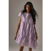Premium Jacquard Gathered Channel Smock Mini Dress