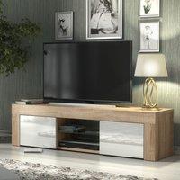 Creative Furniture TV Unit 130cm Modern - Oak with High Gloss White Doors in Light Oak