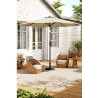 Outdoor Large Patio Umbrella Solar Powered LED Parasol with Floral-Pattern Base
