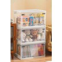 3Pcs Rolling Container Collapsible Plastic Storage Bins with Lid Stackable Clear Box