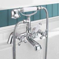 Nes Home Victorian Bath Shower Mixer, Basin Mono Mixer Tap & Waste Chrome in Metallic Silver