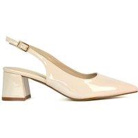 XY London Women's 'Devon' Court Shoe Block Heels With Slingback in Beige | Size: 7