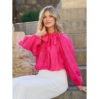 Finding Friday Women's Embroidered Balloon Sleeve Blouse in Dark Pink | Size: 14