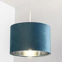 CGC Lighting 'Nila' Luxury Teal Velvet & Silver Round Pendant Drum Ceiling Lamp Shade