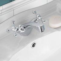 Nes Home Trafford Cross Head Basin Mono Mixer Tap & Waste Chrome in Metallic Silver