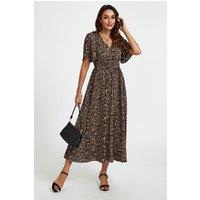 FS Collection Women's Leopard Print V Neck Midi Dress In Brown | Size: Small