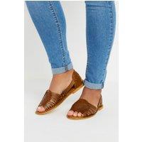 Yours Women's Leather Woven Flat Sandals in Brown | Size: 8EEE