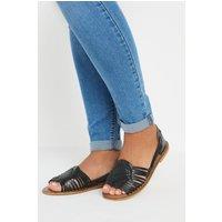 Yours Women's Leather Woven Flat Sandals in Black | Size: 8EEE