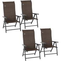 OUTSUNNY 4 PCs Outdoor Rattan Folding Chair Set with 7 Levels Adjustable Backrest Dark Brown | Size: 4 Pack