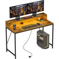 HOMCOM Computer Table with LED Lights, Gaming Desk with Shelf, Rustic Brown