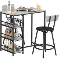 HOMCOM 3 Piece Breakfast Bar Table Set with Storage Shelves, Light Grey