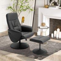 HOMCOM 2 Pcs Reclining Armchair Ottoman 360 Swivel Home Furniture PU Leather in Black