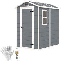 OUTSUNNY 4 x 6ft Plastic Garden Shed with Floor, Window & Lockable Door in Grey