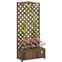 OUTSUNNY Garden Wooden Planter Box with Trellis Flower Raised Bed Dark Brown