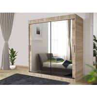 RAC3 Sliding Mirror Wardrobe with Drawers - Modern Bedroom Storage 100 cm in Light Oak