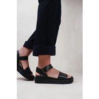 Where's That From Women's 'Phoenix' Classic Flat Sandals With Strap & Buckle Detail in Black | Size: 8