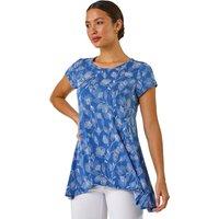 Roman Women's Textured Floral Print Tunic Top in Blue | Size: 12