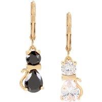 Betsey Johnson Women's Cubic Zirconia Cat Mismatch Drop Earrings