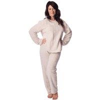 Camille Women's Womens Supersoft Textured Woven Pattern Fleece Pyjamas in Cream | Size: 22-24