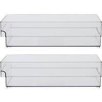 Orsina Versatile Large Set Of Two Fridge Bin Organisers, Integrated Handle Narrow Storage Boxes, Versatile Boxes in Clear
