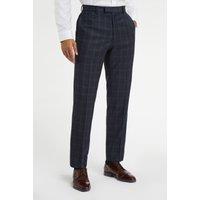 Racing Green Men's Regular Fit Blue Tan Check Trousers | Size: 42R