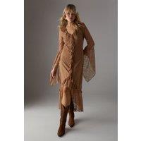 Lace Button Through Ruffle Maxi Dress