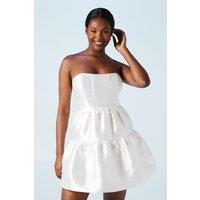 Coast Women's Corset Bandeau Twill Full Skirted Mini Dress in Ivory | Size: 10