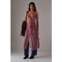 Warehouse Women's Lace Ruffle Front Maxi Strappy Top in Rose | Size: 10