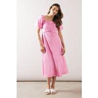 Wallis Women's Pleat Detail Puff Sleeve Midaxi Dress in Pink | Size: 16